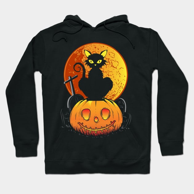 Black Cat on Pumpkin Halloween Hoodie by Halloween Merch